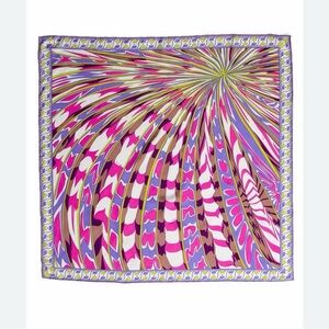 Emilio Pucci Abstract Wave Silk-Feel Scarf in Pink, Purple & Yellow